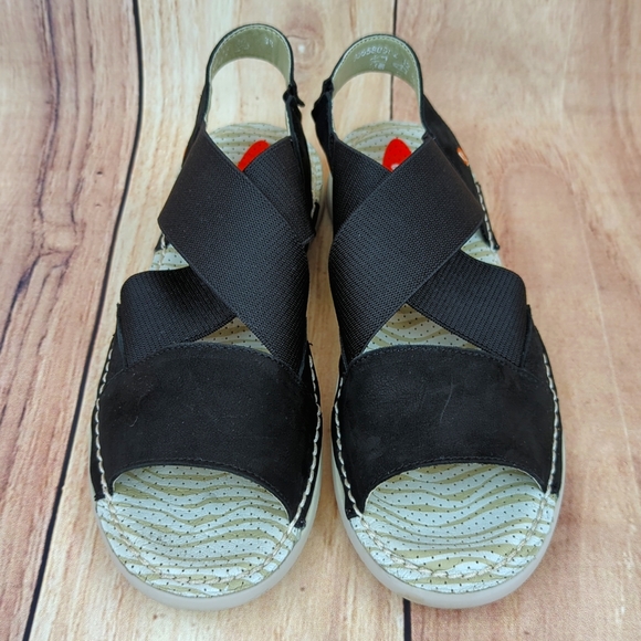 SOFTINO Tin Sandals Black Cross Strap Nubuck Comfort EU 38 - Picture 3 of 11